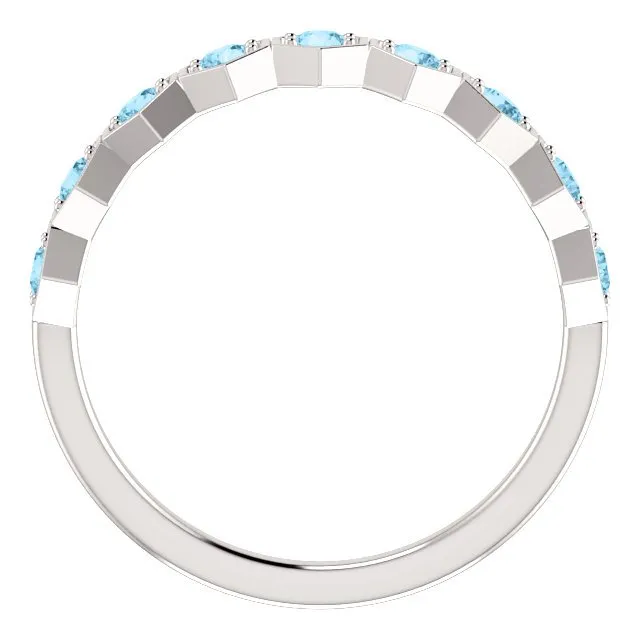14KT GOLD 0.36 CTW AQUAMARINE HEXAGONAL STACKABLE RING