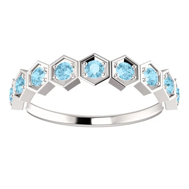 14KT GOLD 0.36 CTW AQUAMARINE HEXAGONAL STACKABLE RING
