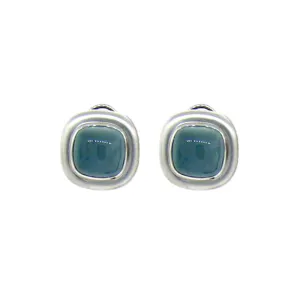 14KT W/G Aquamarine Cabochon Earrings