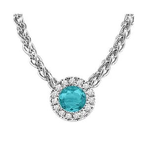 14Kt White Gold Diamond 1/20Ctw & Aquamarine 1/5Ctw Pendant