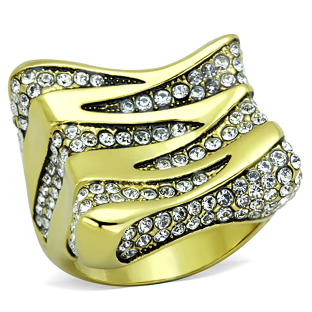 1.5 Ct Top Grade Crystal 14K Gold Plated Stainless Steel Cocktail Ring Sz 5-10