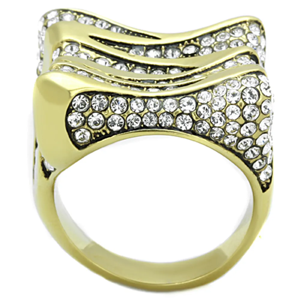 1.5 Ct Top Grade Crystal 14K Gold Plated Stainless Steel Cocktail Ring Sz 5-10