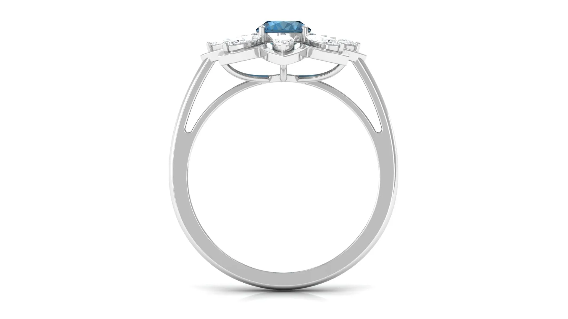 1.50 CT Oval London Blue Topaz and Moissanite Cocktail Flower Ring