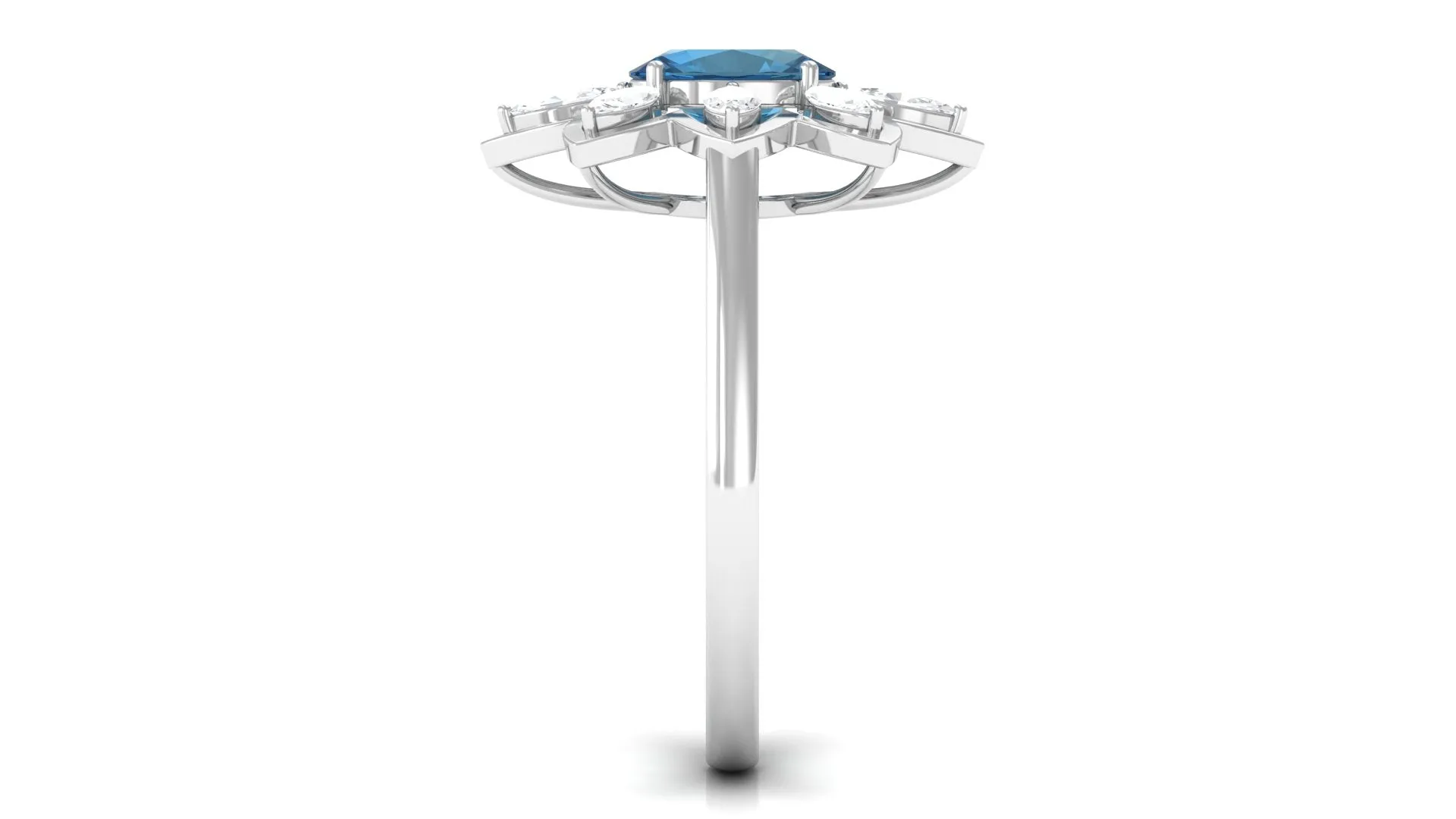 1.50 CT Oval London Blue Topaz and Moissanite Cocktail Flower Ring