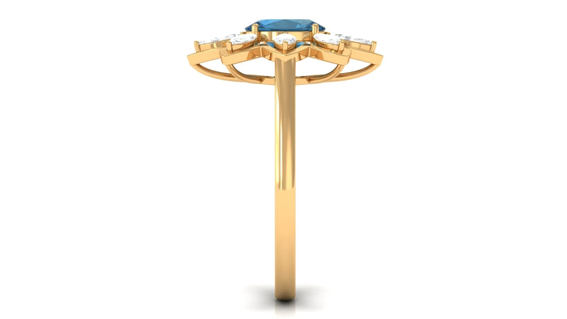 1.50 CT Oval London Blue Topaz and Moissanite Cocktail Flower Ring