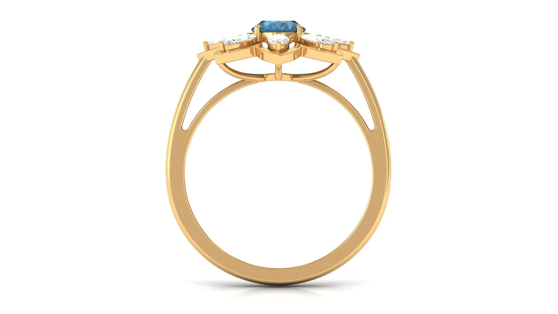 1.50 CT Oval London Blue Topaz and Moissanite Cocktail Flower Ring