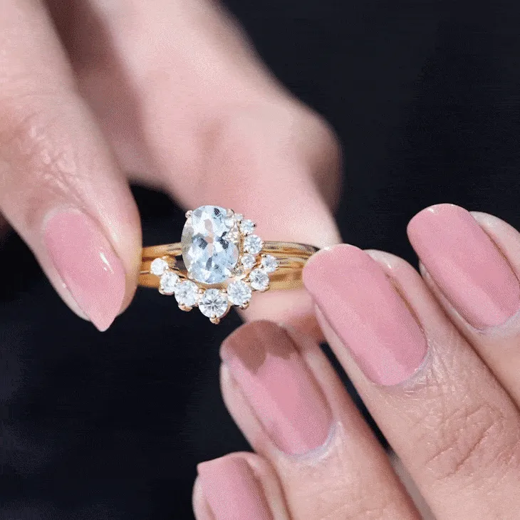 1.75 CT Aquamarine and Diamond Engagement Enhancer Ring Set
