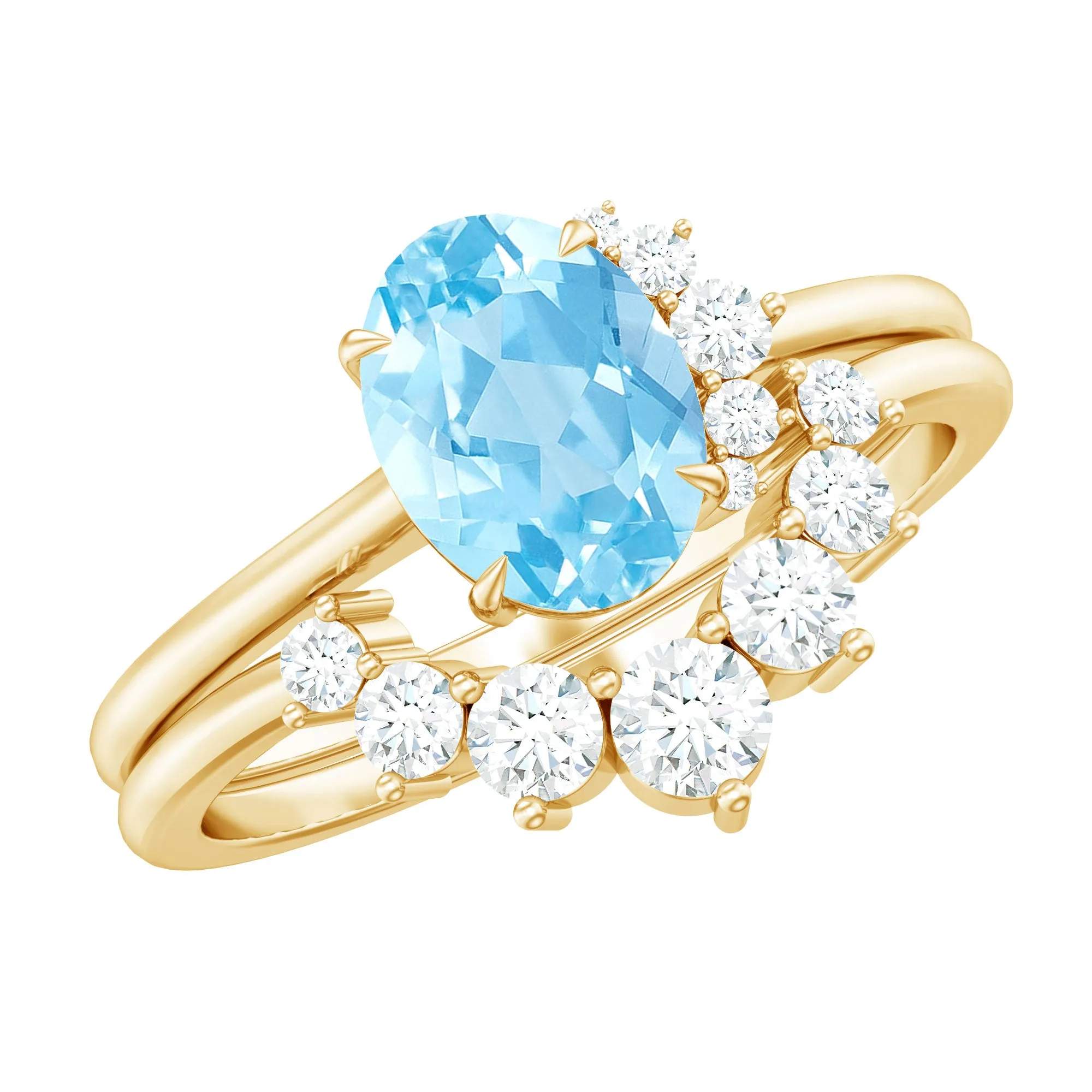 1.75 CT Aquamarine and Diamond Engagement Enhancer Ring Set