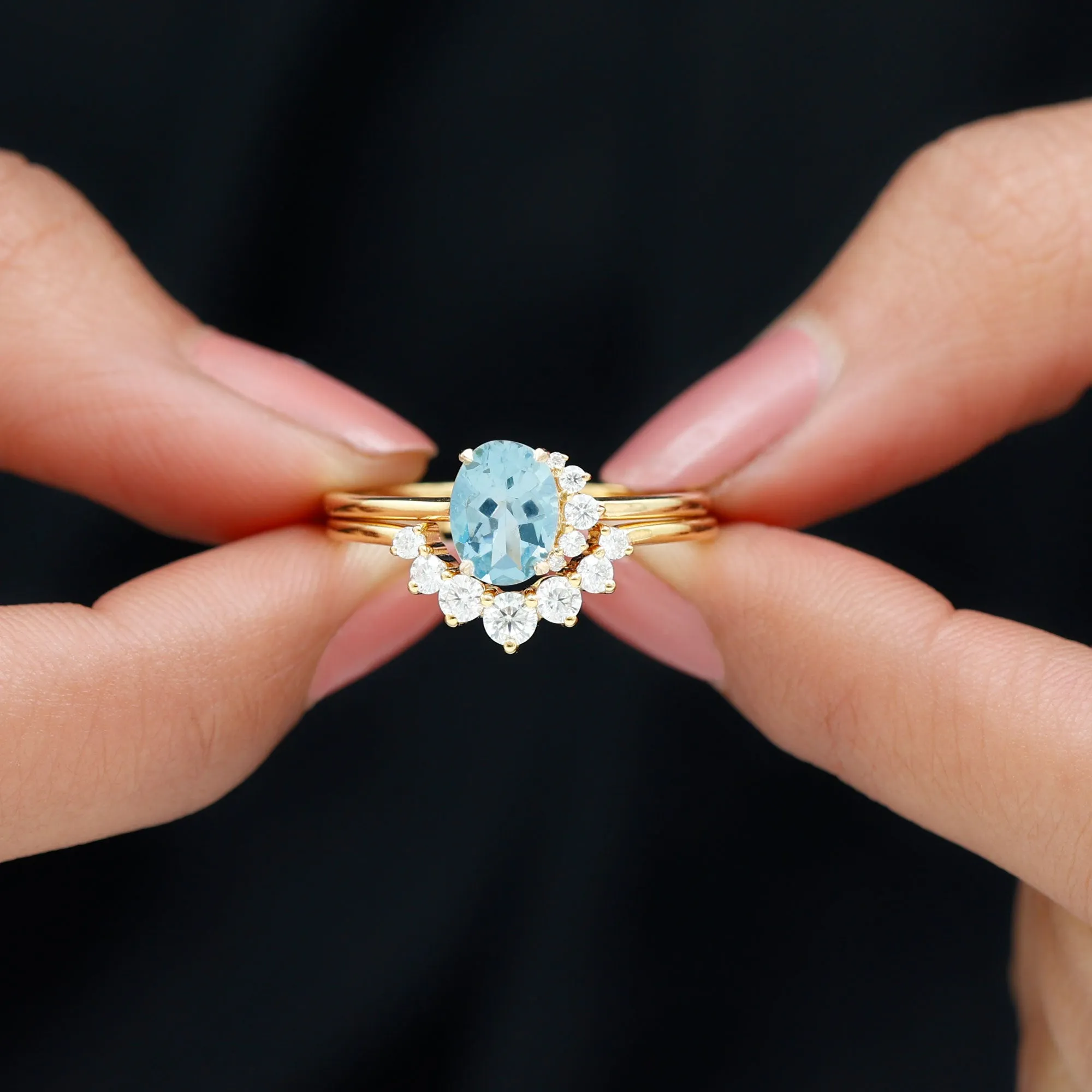 1.75 CT Aquamarine and Diamond Engagement Enhancer Ring Set