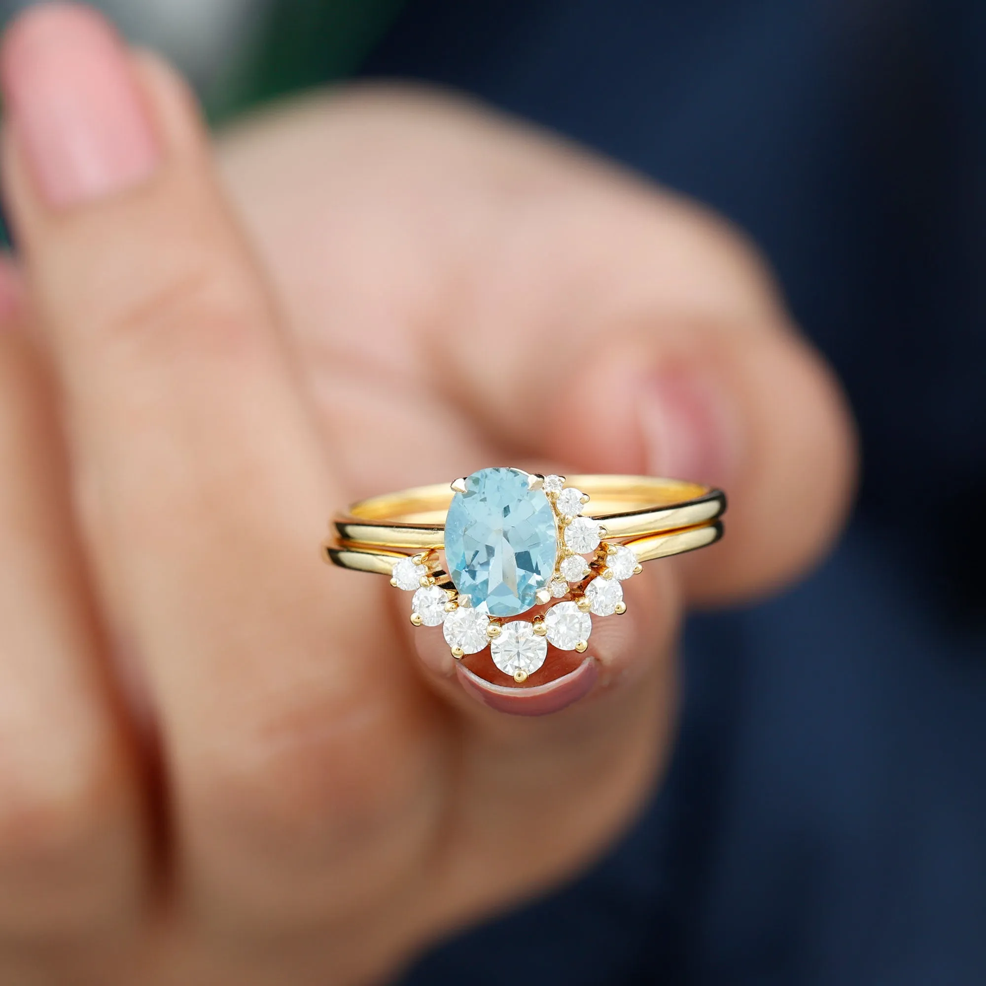 1.75 CT Aquamarine and Diamond Engagement Enhancer Ring Set