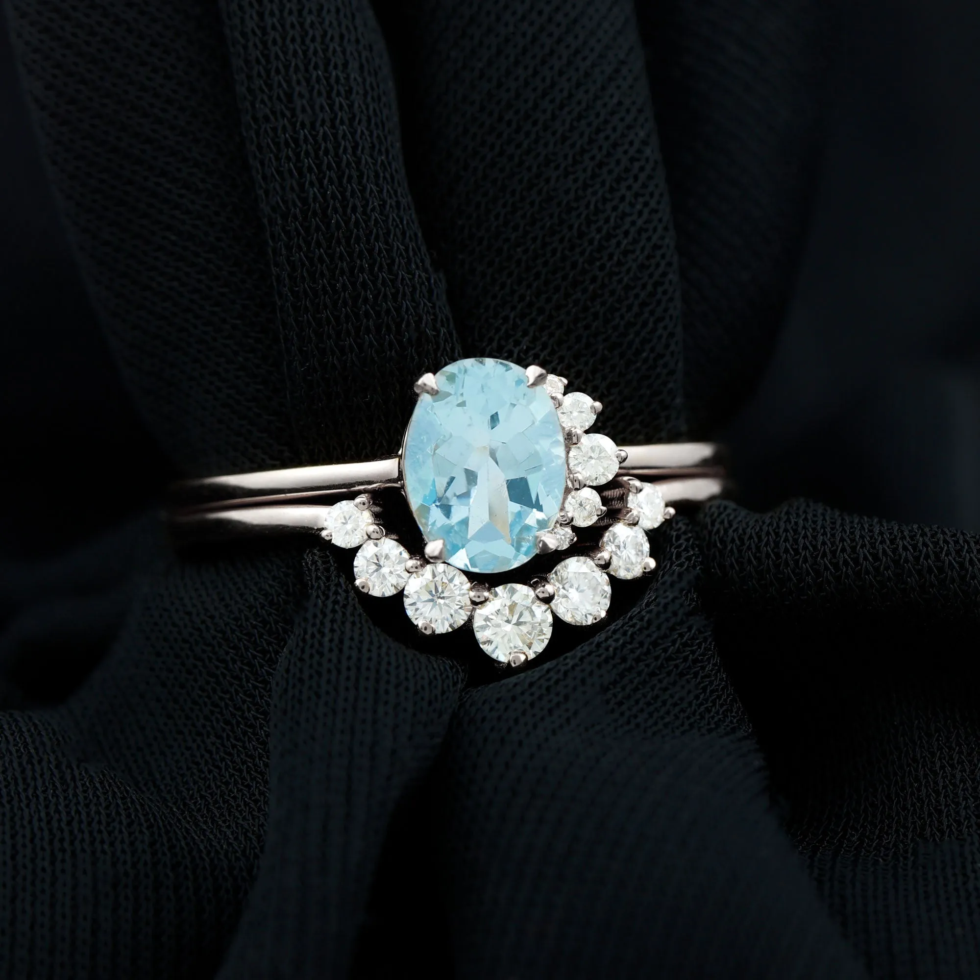 1.75 CT Aquamarine and Diamond Engagement Enhancer Ring Set