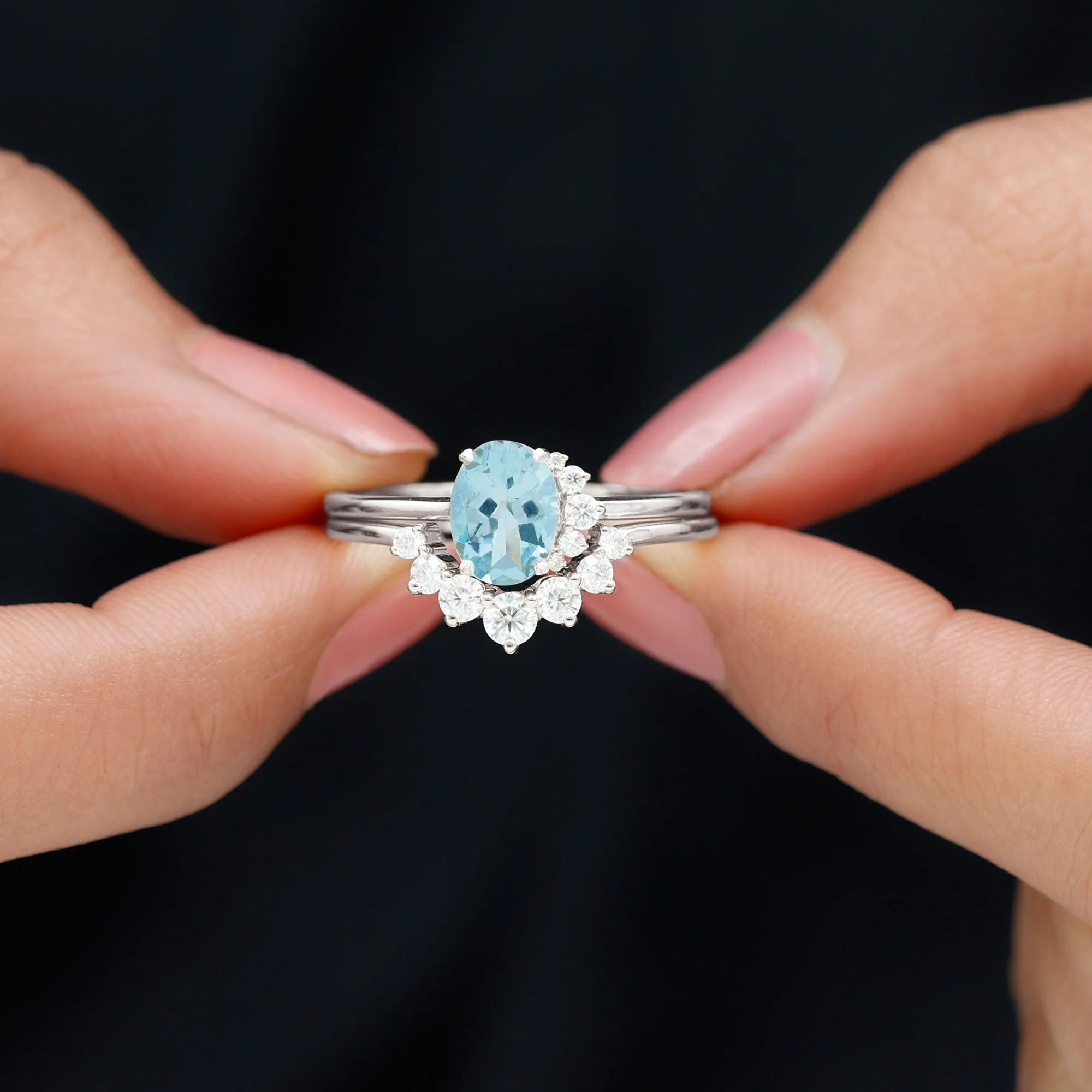 1.75 CT Aquamarine and Diamond Engagement Enhancer Ring Set