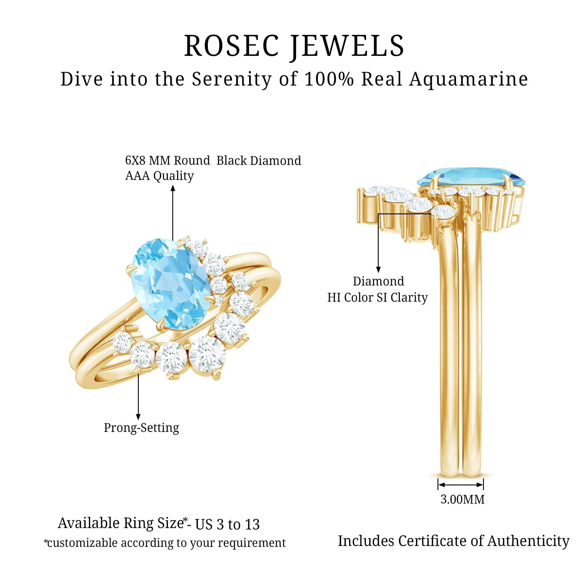 1.75 CT Aquamarine and Diamond Engagement Enhancer Ring Set