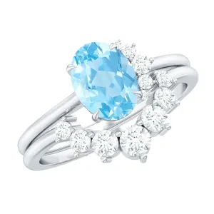 1.75 CT Aquamarine and Diamond Engagement Enhancer Ring Set