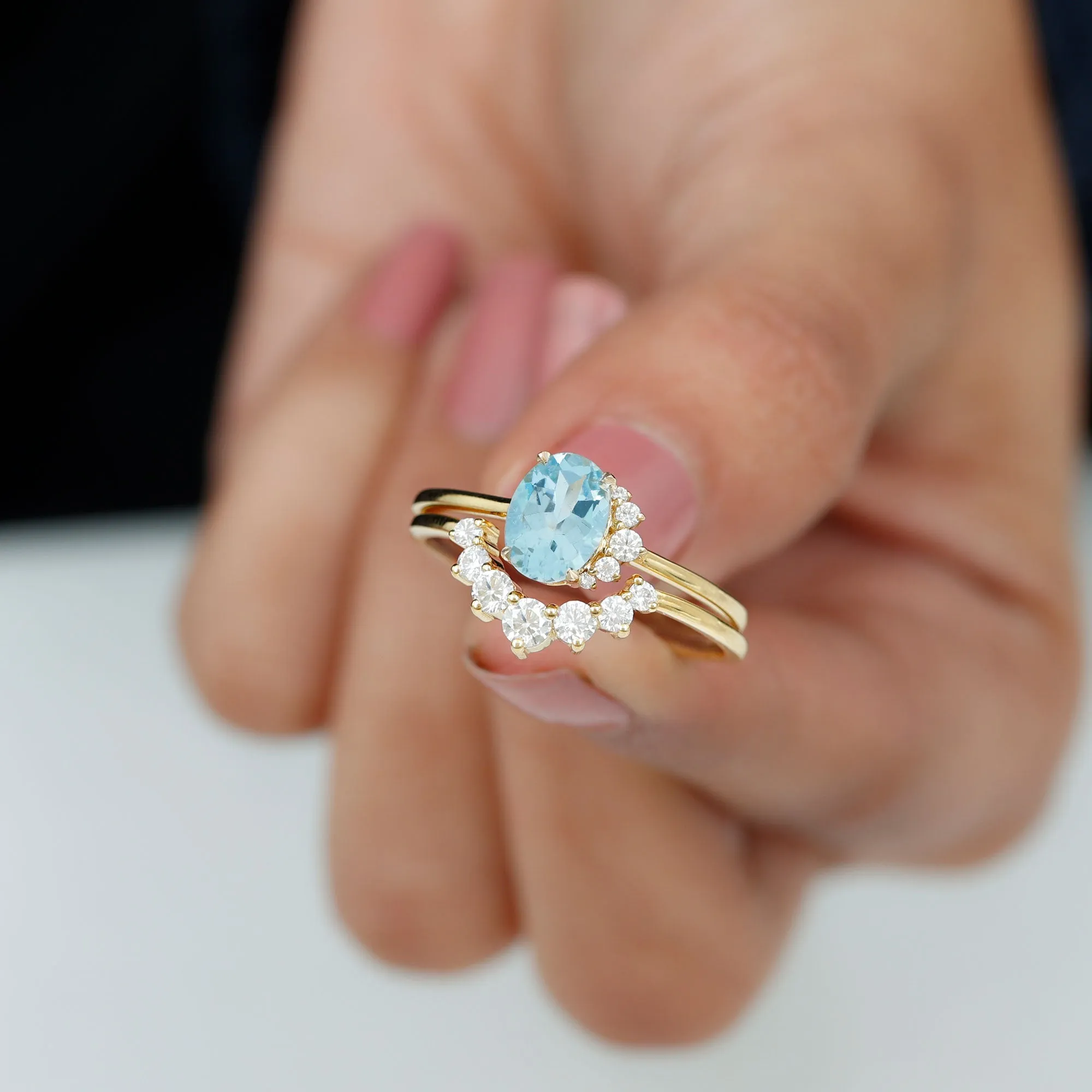 1.75 CT Aquamarine and Diamond Engagement Enhancer Ring Set