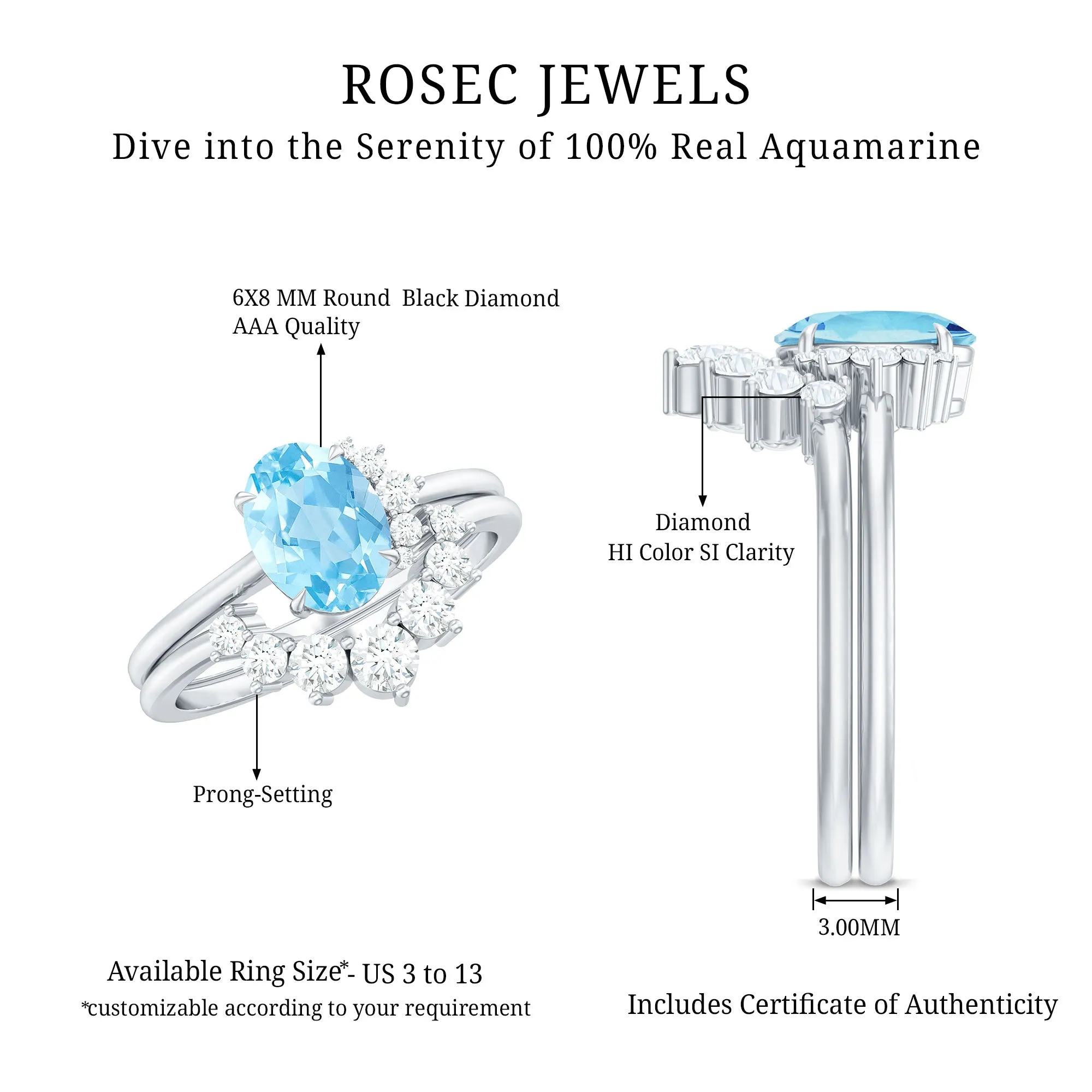 1.75 CT Aquamarine and Diamond Engagement Enhancer Ring Set