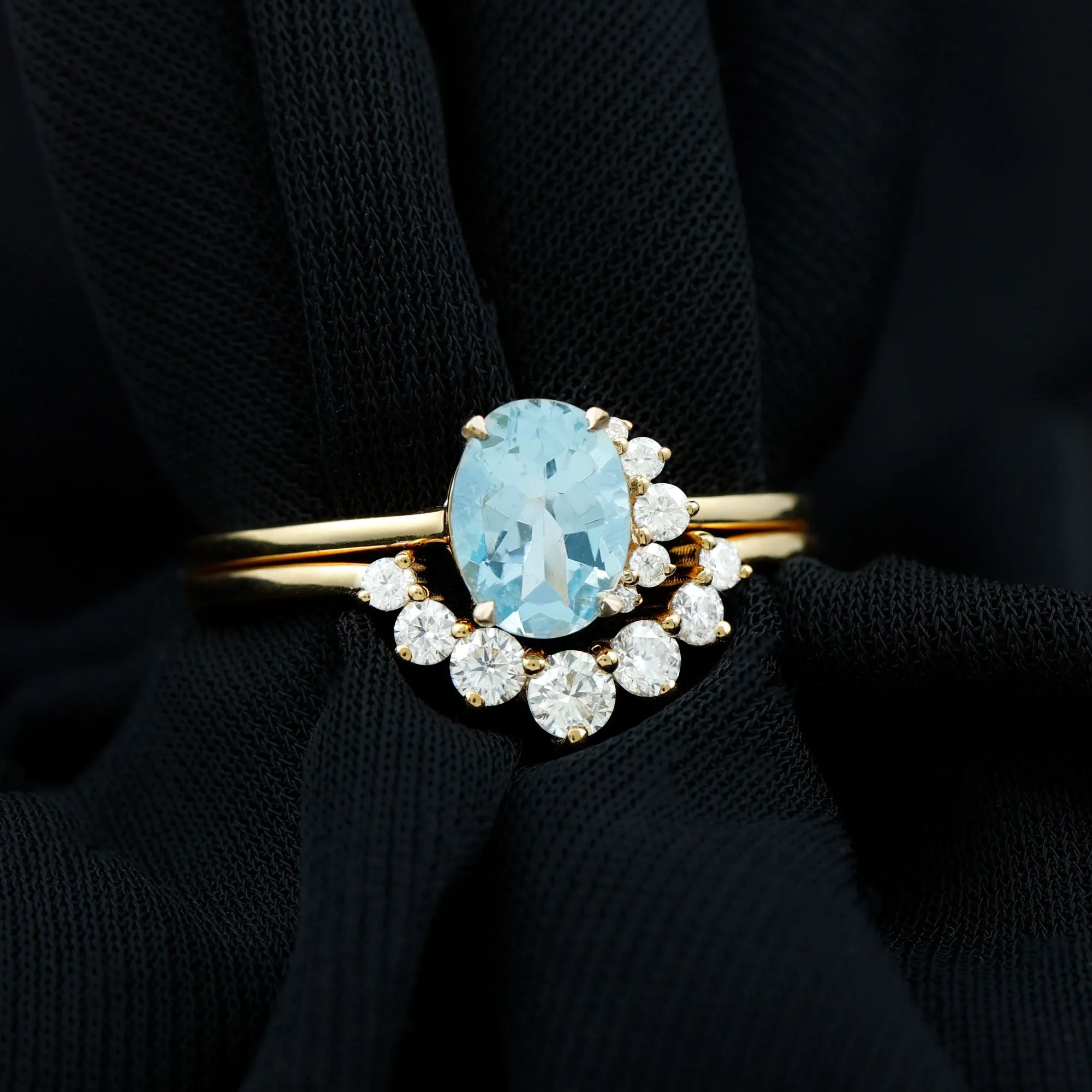 1.75 CT Aquamarine and Diamond Engagement Enhancer Ring Set
