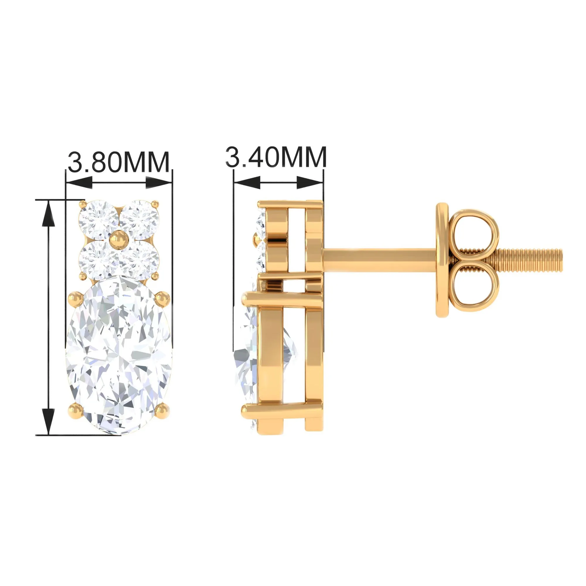 1.75 CT Certified Zircon Gold Stud Earrings in Prong Setting