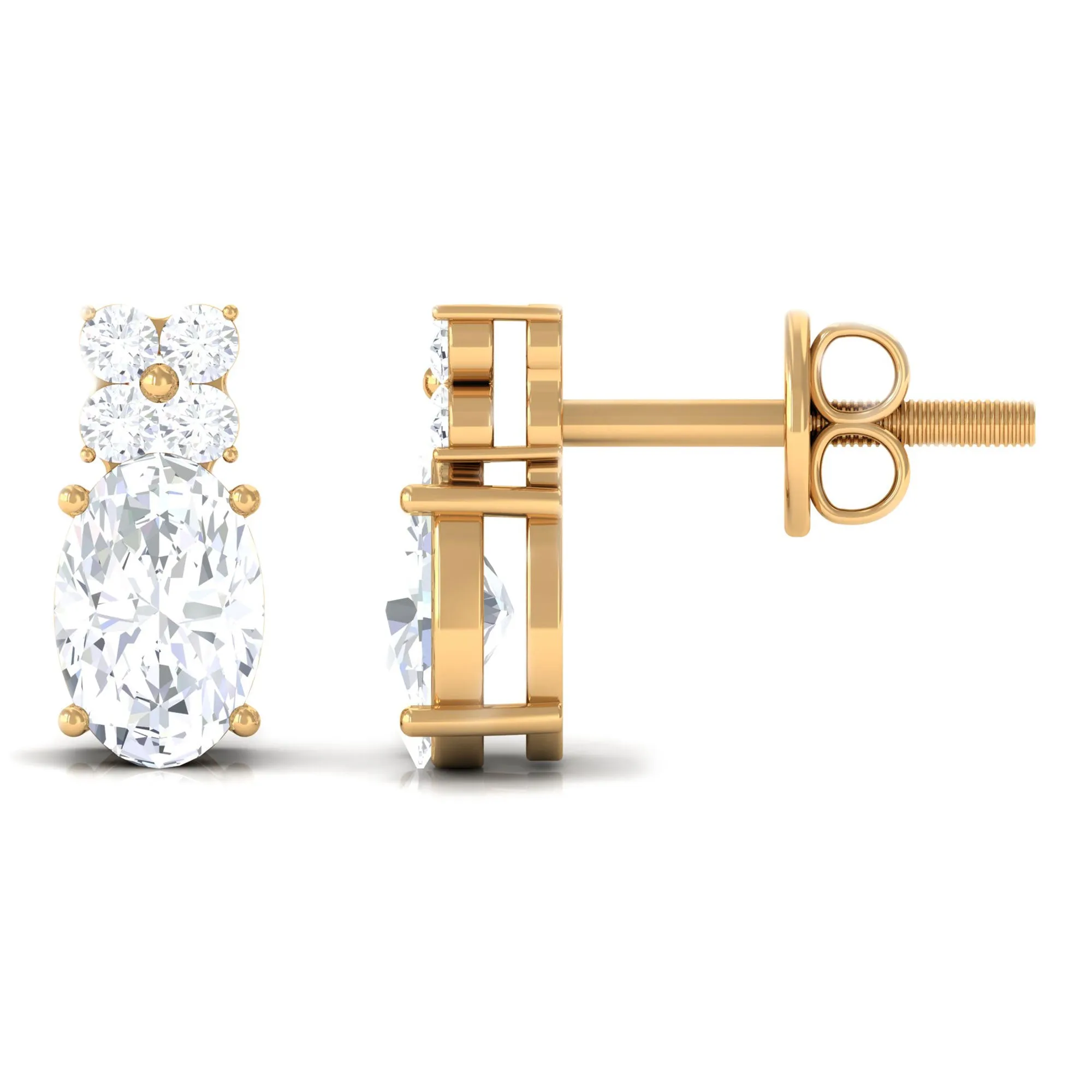 1.75 CT Certified Zircon Gold Stud Earrings in Prong Setting
