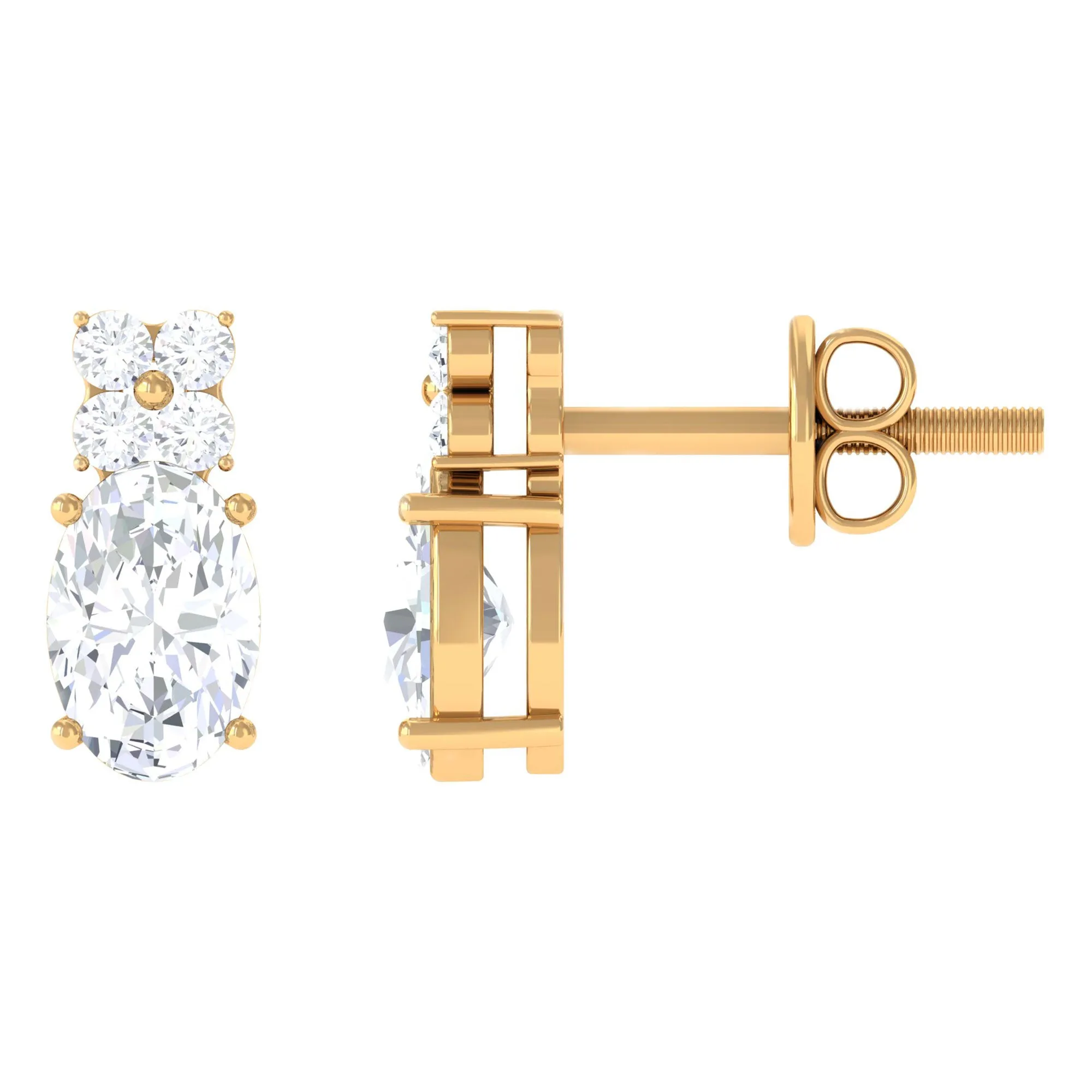 1.75 CT Certified Zircon Gold Stud Earrings in Prong Setting