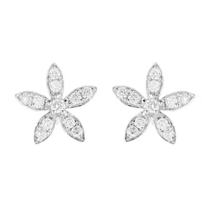 18ct White Gold 0.25ct Diamond Flower Petal Stud Earrings