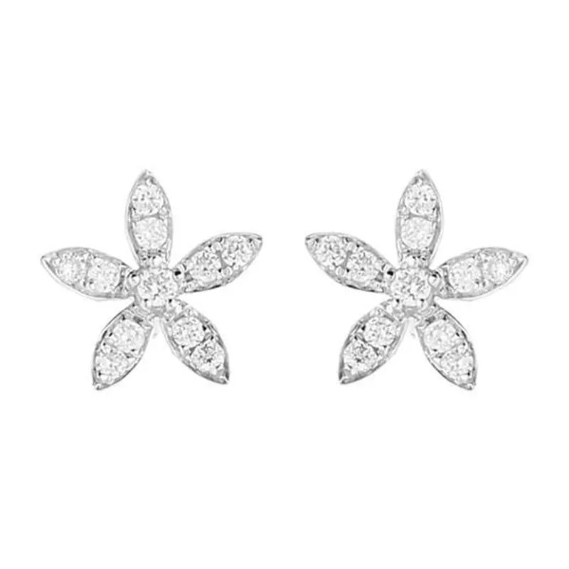 18ct White Gold 0.25ct Diamond Flower Petal Stud Earrings