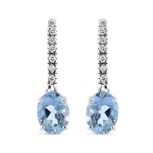 18ct White Gold Oval Cut Aquamarine & Diamond Drop Earrings