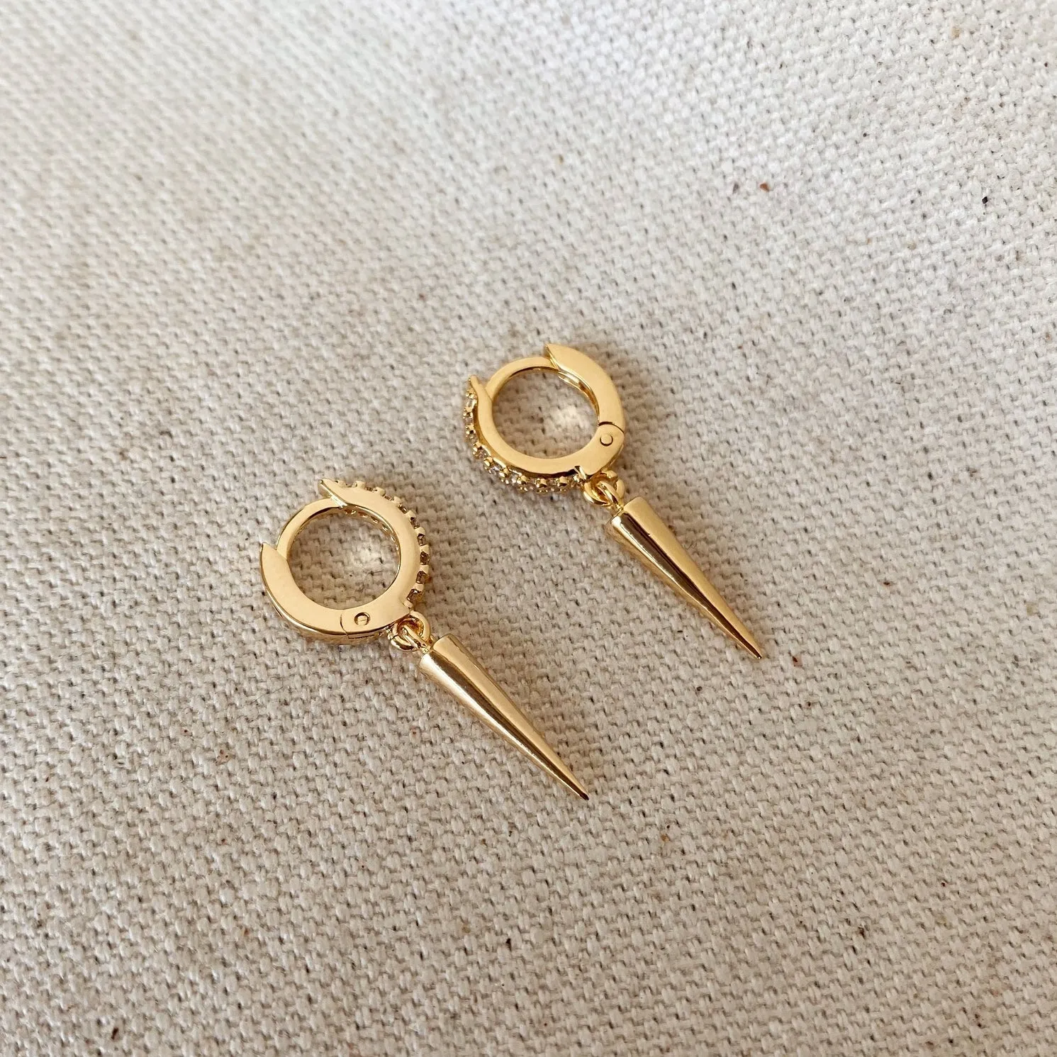 18k Gold Filled Cubic Zircon Hoop Earrings with Spike Drop