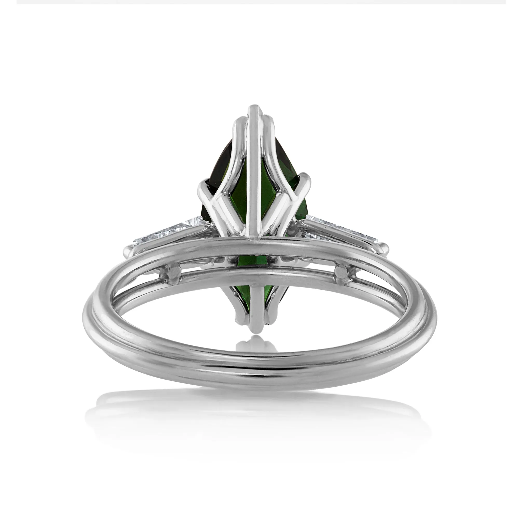 1930..Vintage 3.68ct Green Tourmaline Marquise Diamond Three Stone Platinum Ring