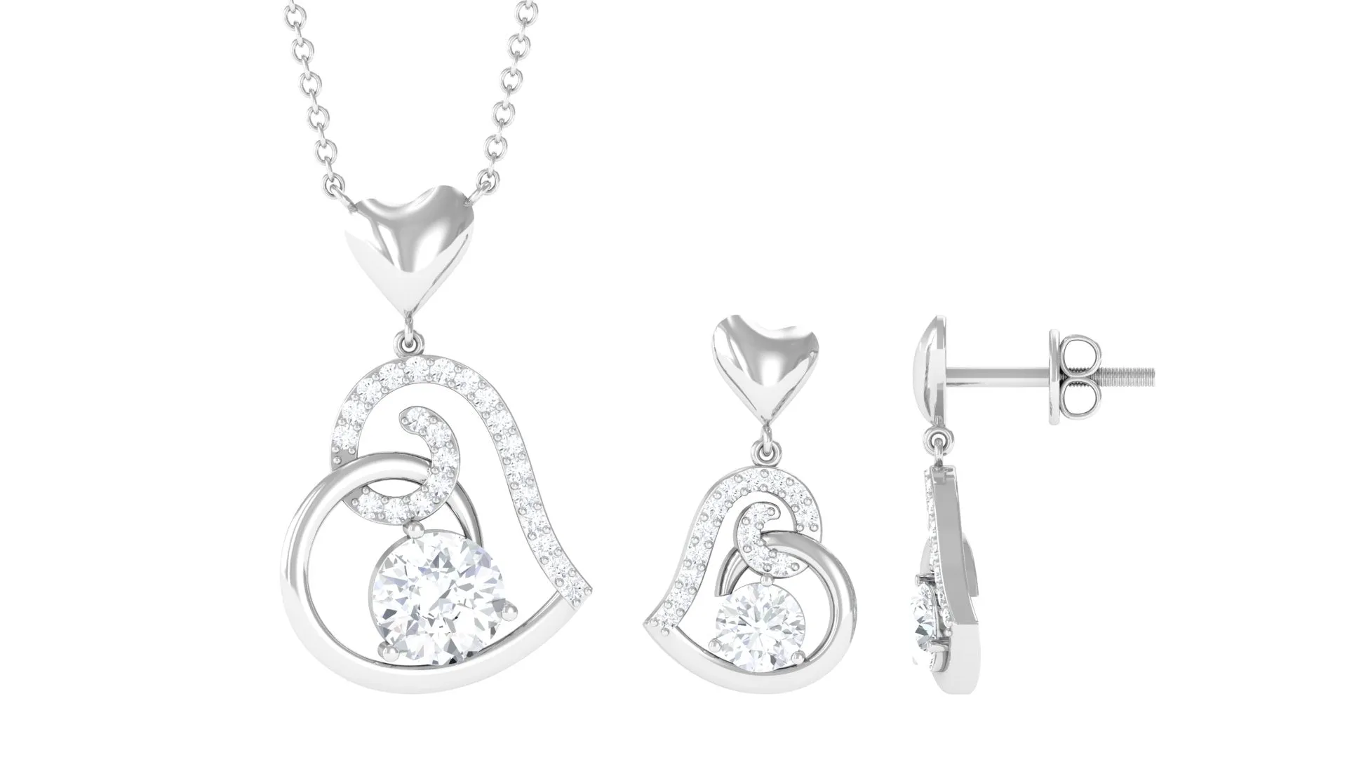 2 CT Cubic Zirconia Heart Drop Jewelry Set in Gold