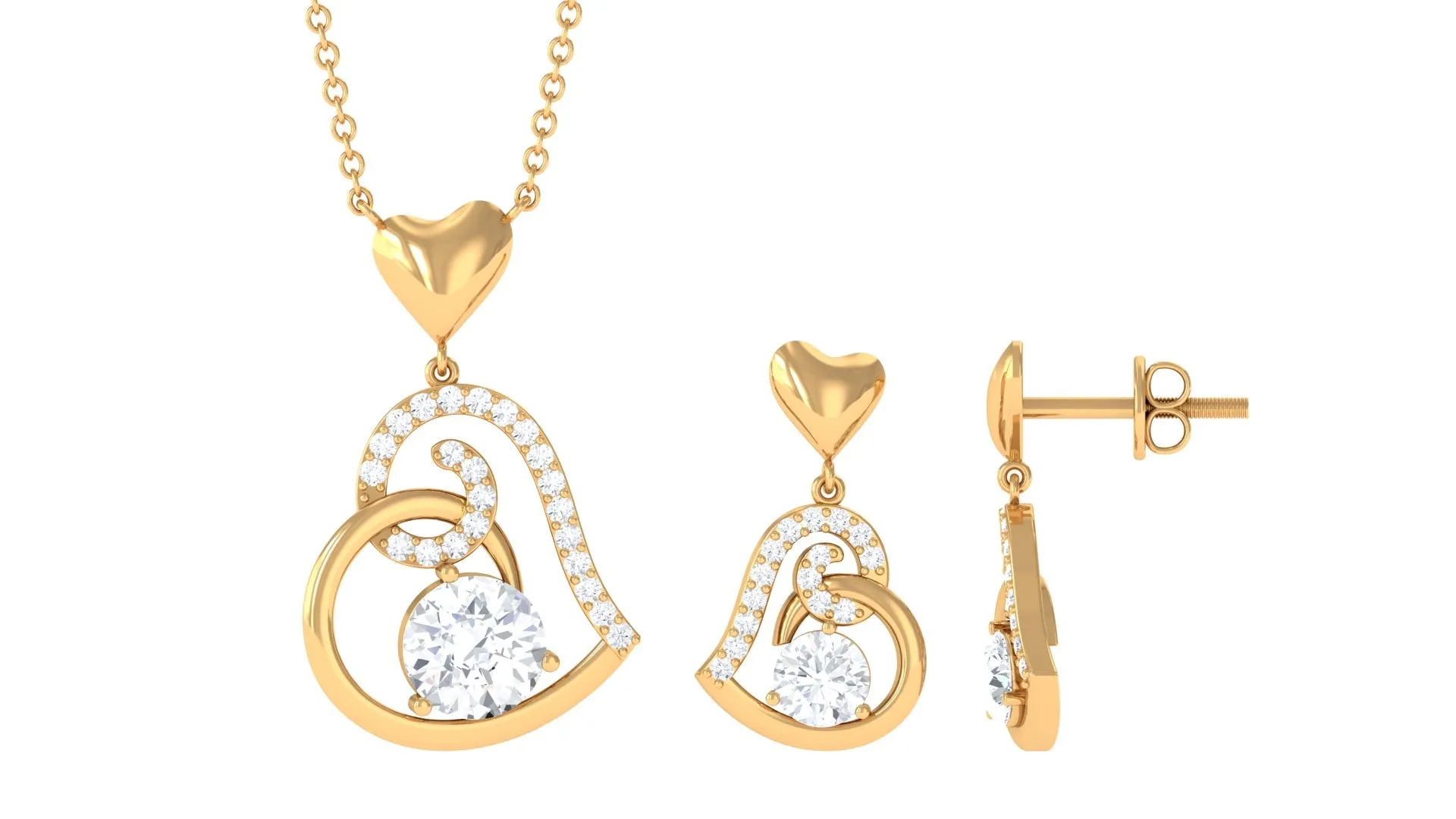 2 CT Cubic Zirconia Heart Drop Jewelry Set in Gold