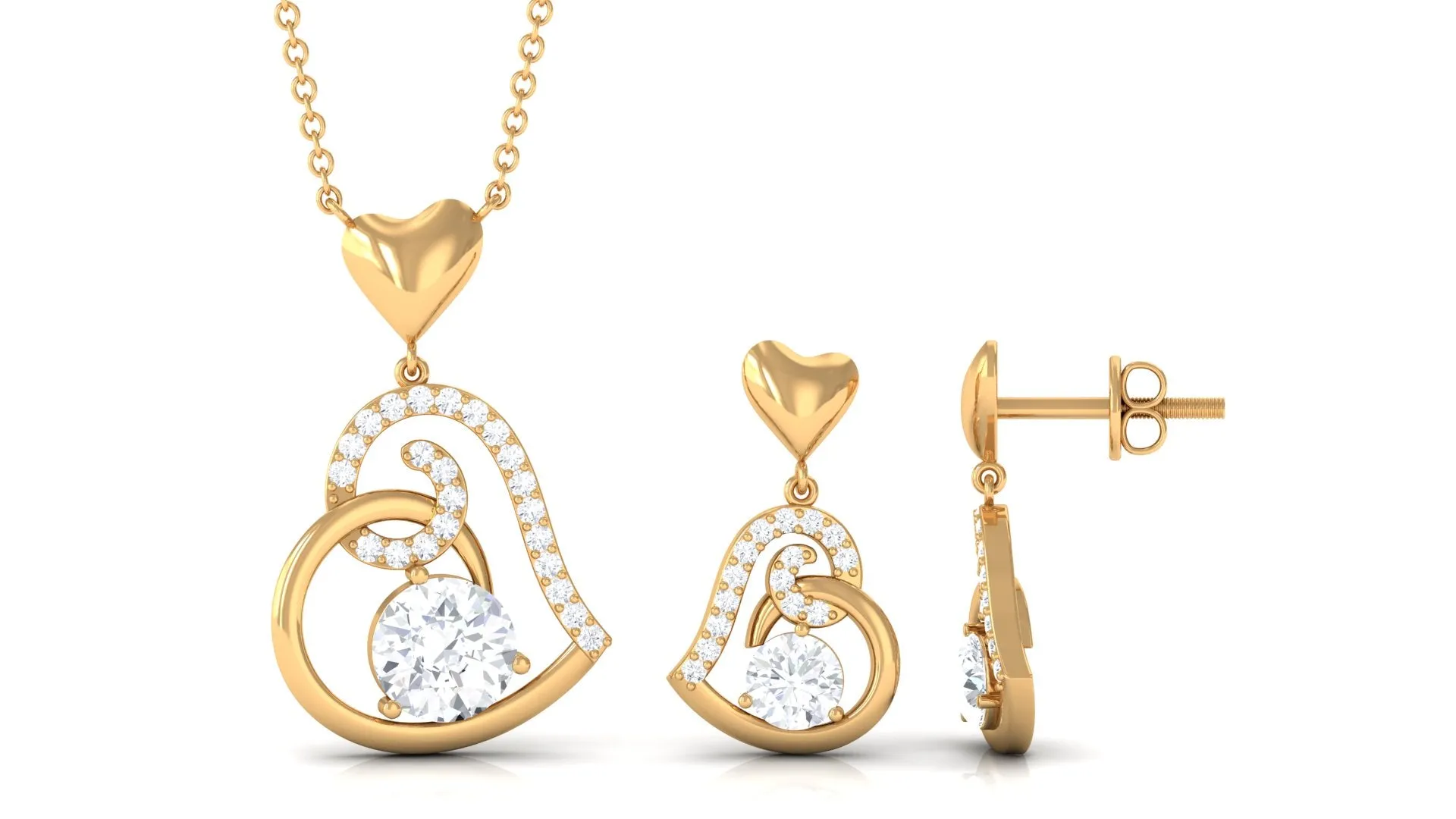 2 CT Cubic Zirconia Heart Drop Jewelry Set in Gold