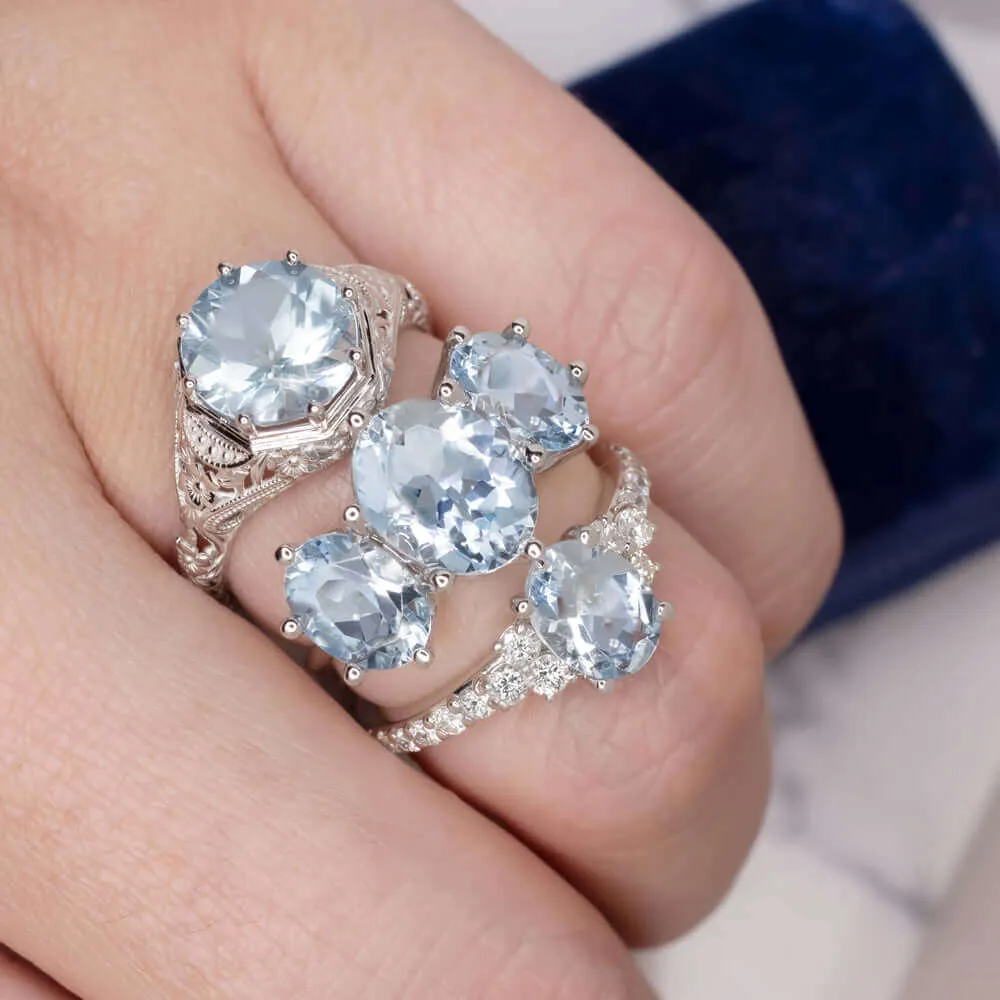 2.30c ROUND CUT AQUAMARINE RING VINTAGE STYLE FILIGREE WHITE GOLD NATURAL BLUE