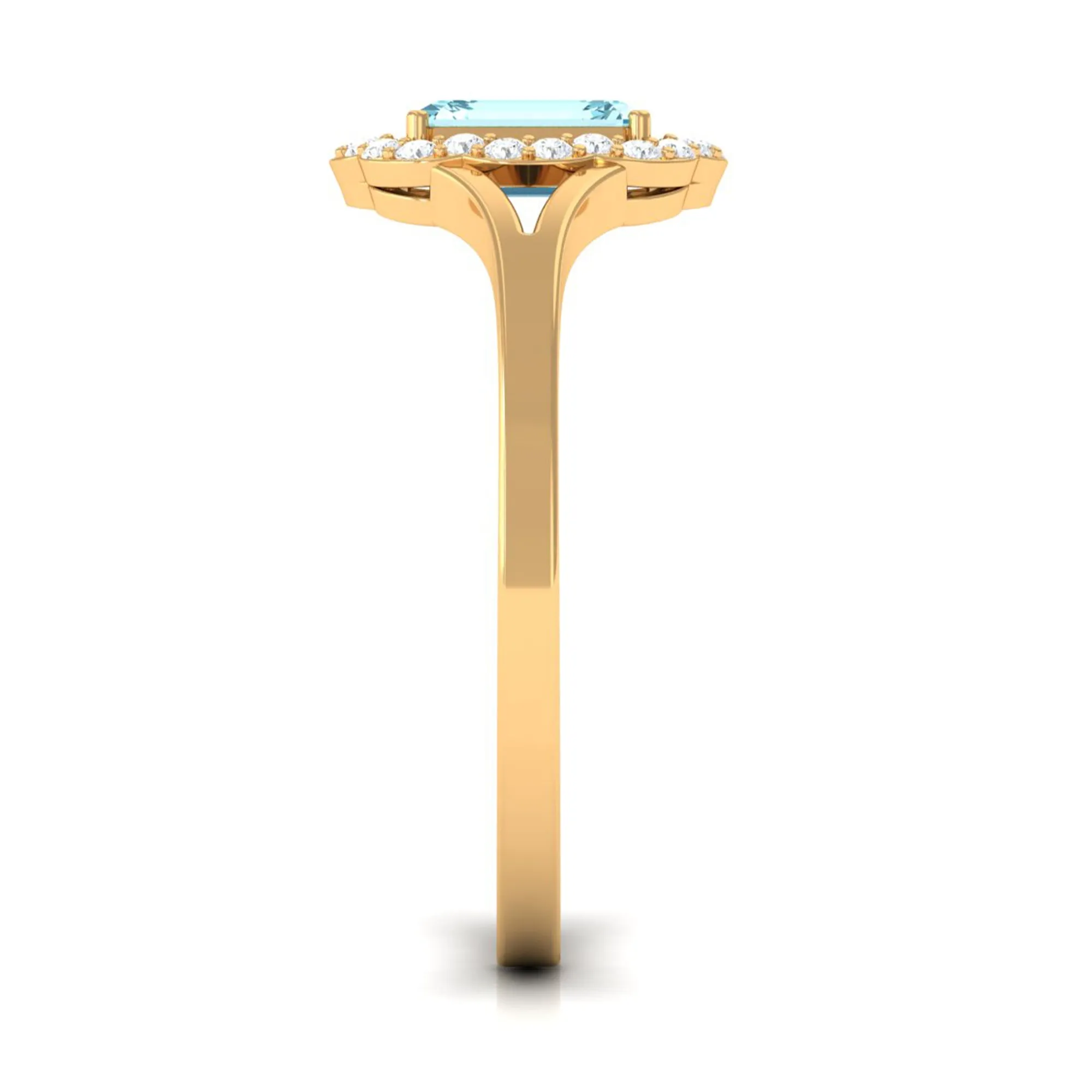 3/4 Ct Aquamarine Floral Halo Engagement Ring with Diamond