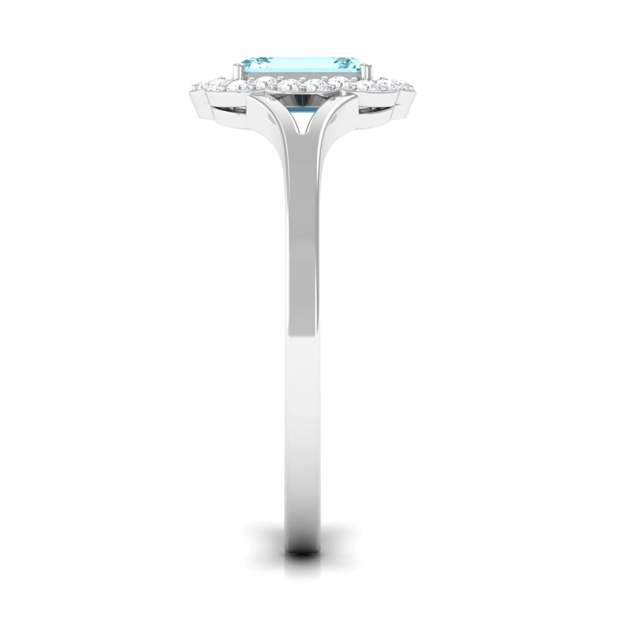 3/4 Ct Aquamarine Floral Halo Engagement Ring with Diamond