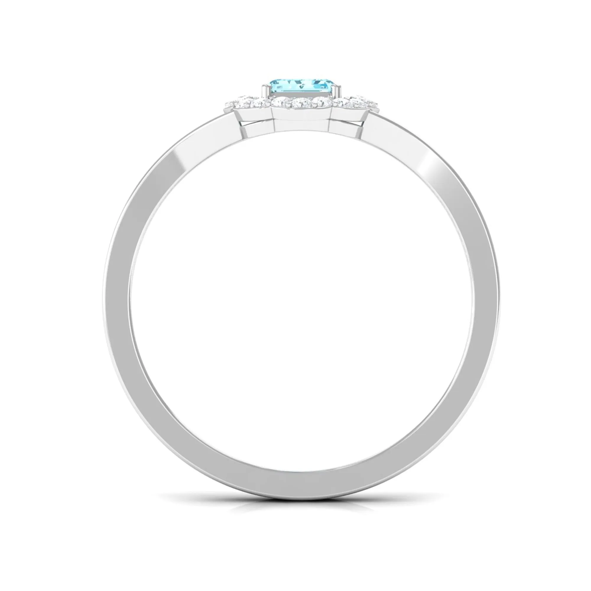 3/4 Ct Aquamarine Floral Halo Engagement Ring with Diamond