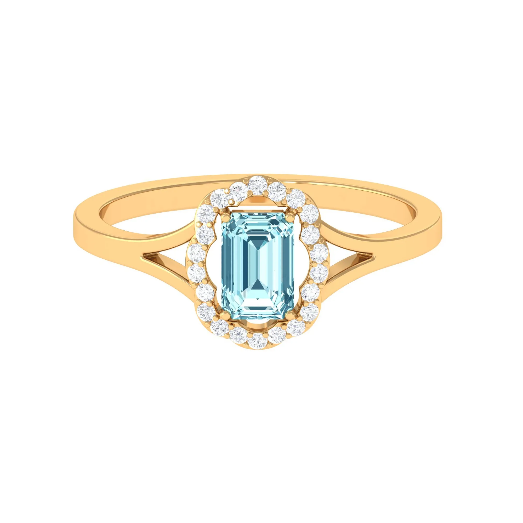 3/4 Ct Aquamarine Floral Halo Engagement Ring with Diamond