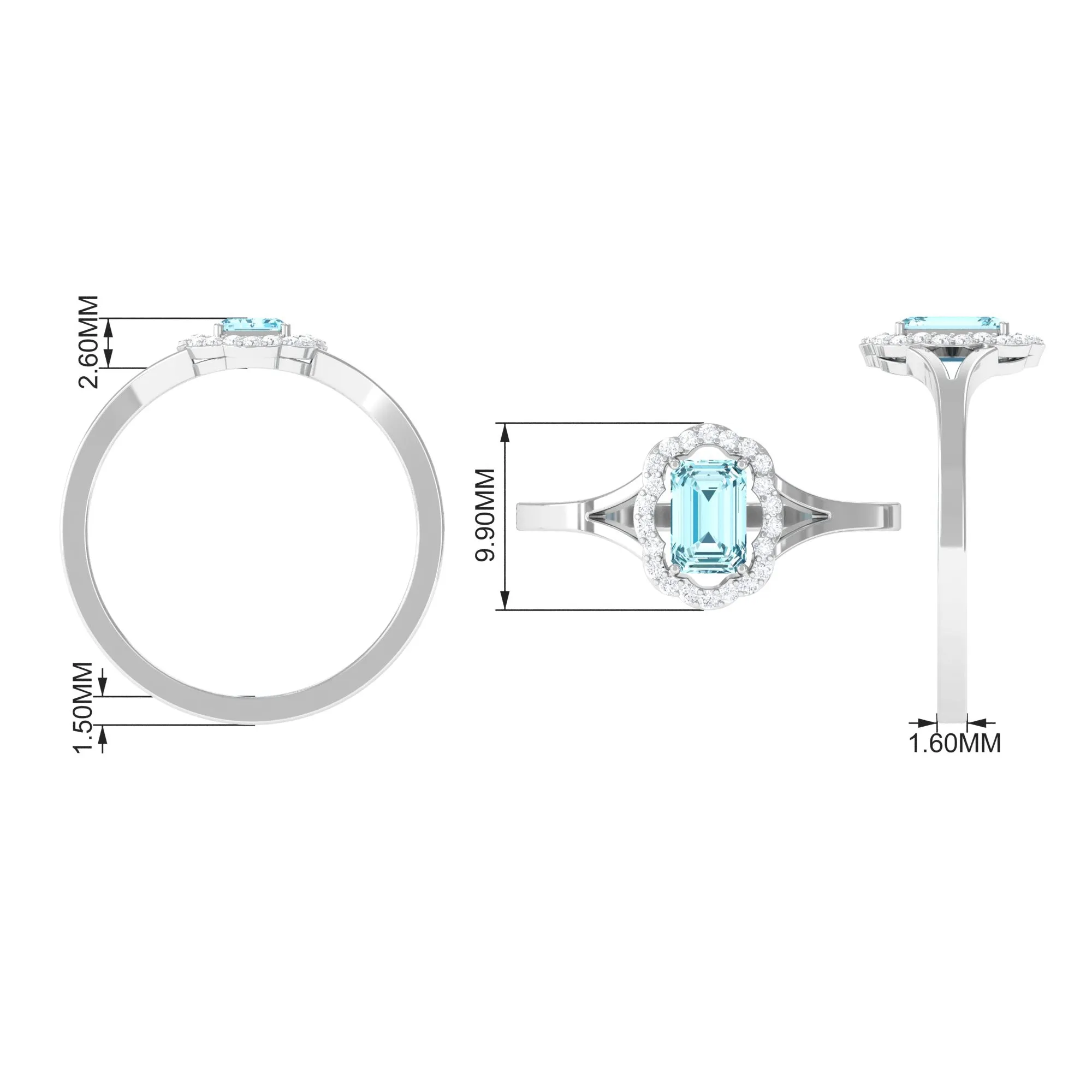 3/4 Ct Aquamarine Floral Halo Engagement Ring with Diamond