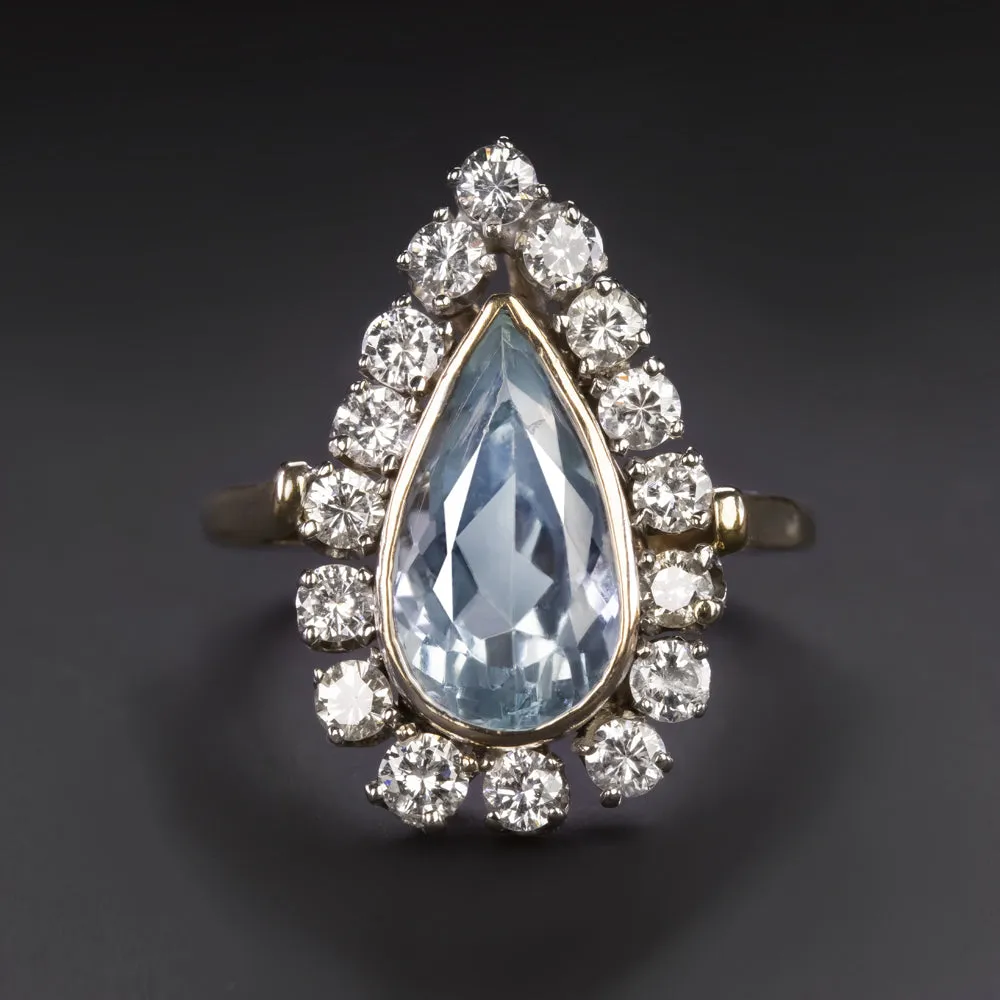 3.80ct AQUAMARINE DIAMOND HALO COCKTAIL RING CERTIFIED NATURAL BLUE STATEMENT