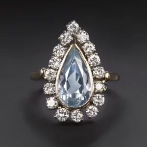 3.80ct AQUAMARINE DIAMOND HALO COCKTAIL RING CERTIFIED NATURAL BLUE STATEMENT