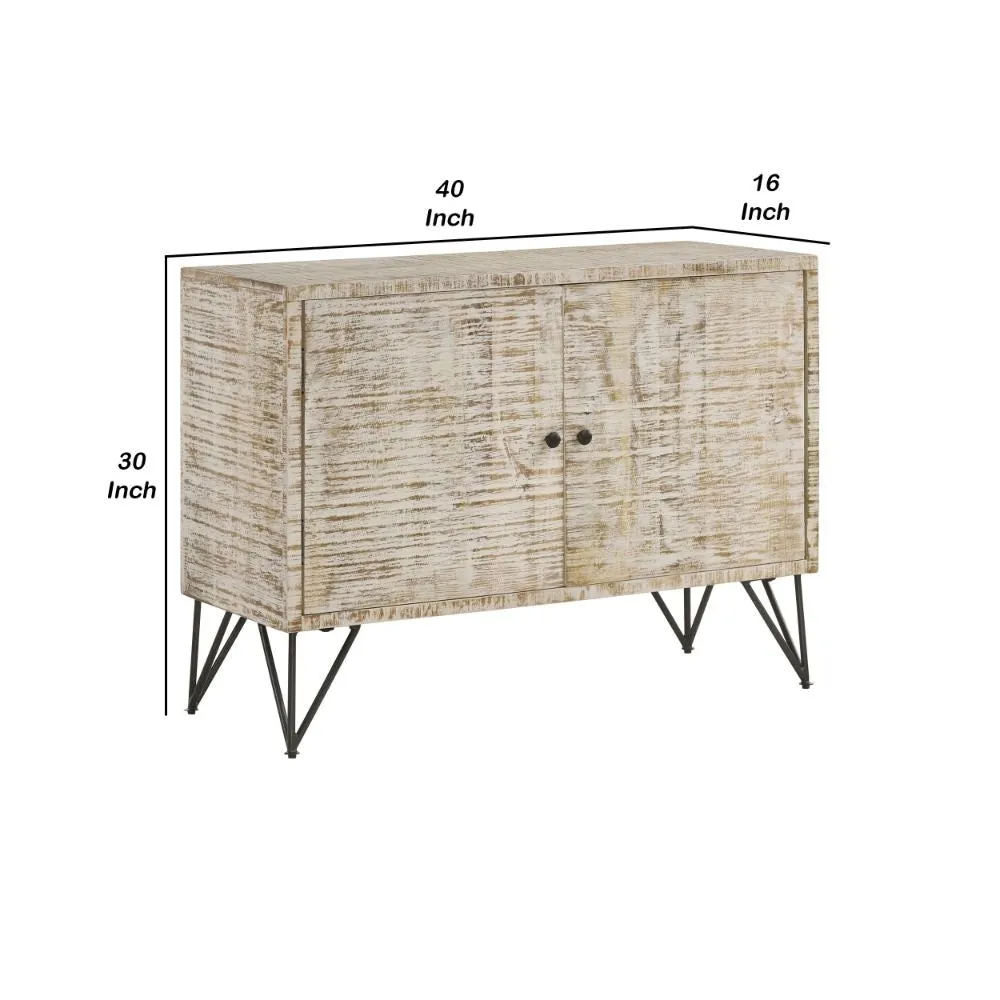 40 Inch Farmhouse Sideboard Cabinet Console, 2 Doors, Iron Legs, Brown By Casagear Home