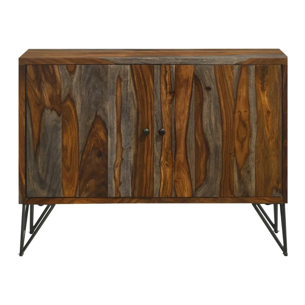 40 Inch Rustic Sideboard Cabinet Console, 2 Doors, Brown and Smooth Gray By Casagear Home