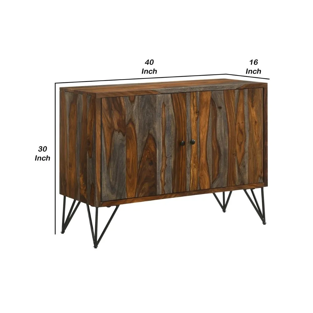 40 Inch Rustic Sideboard Cabinet Console, 2 Doors, Brown and Smooth Gray By Casagear Home