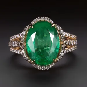 4.80ct NATURAL EMERALD DIAMOND COCKTAIL RING 14k YELLOW GOLD BIG FLORAL HALO