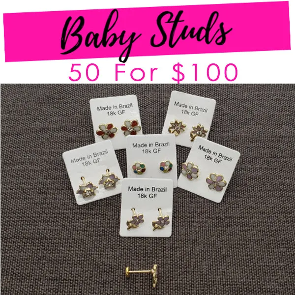 50 Baby Studs ($2.00ea) Assorted Mixed Styles Gold Layered