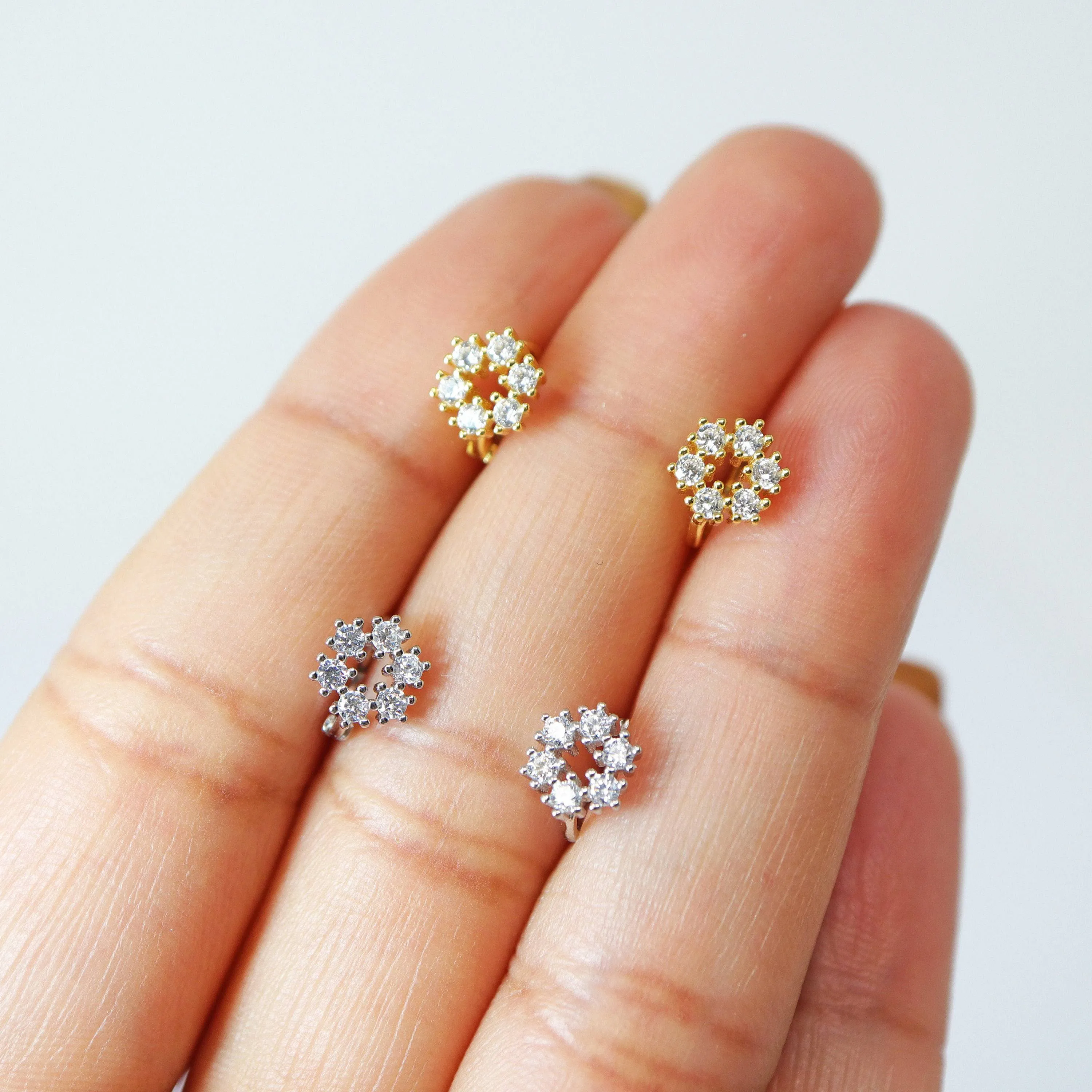 6mm Swarovski Crystal 14k Gold And Sterling Silver Floral Cartilage Hoop Earrings, Statement Earrings, Upper Helix Hoop Earrings.