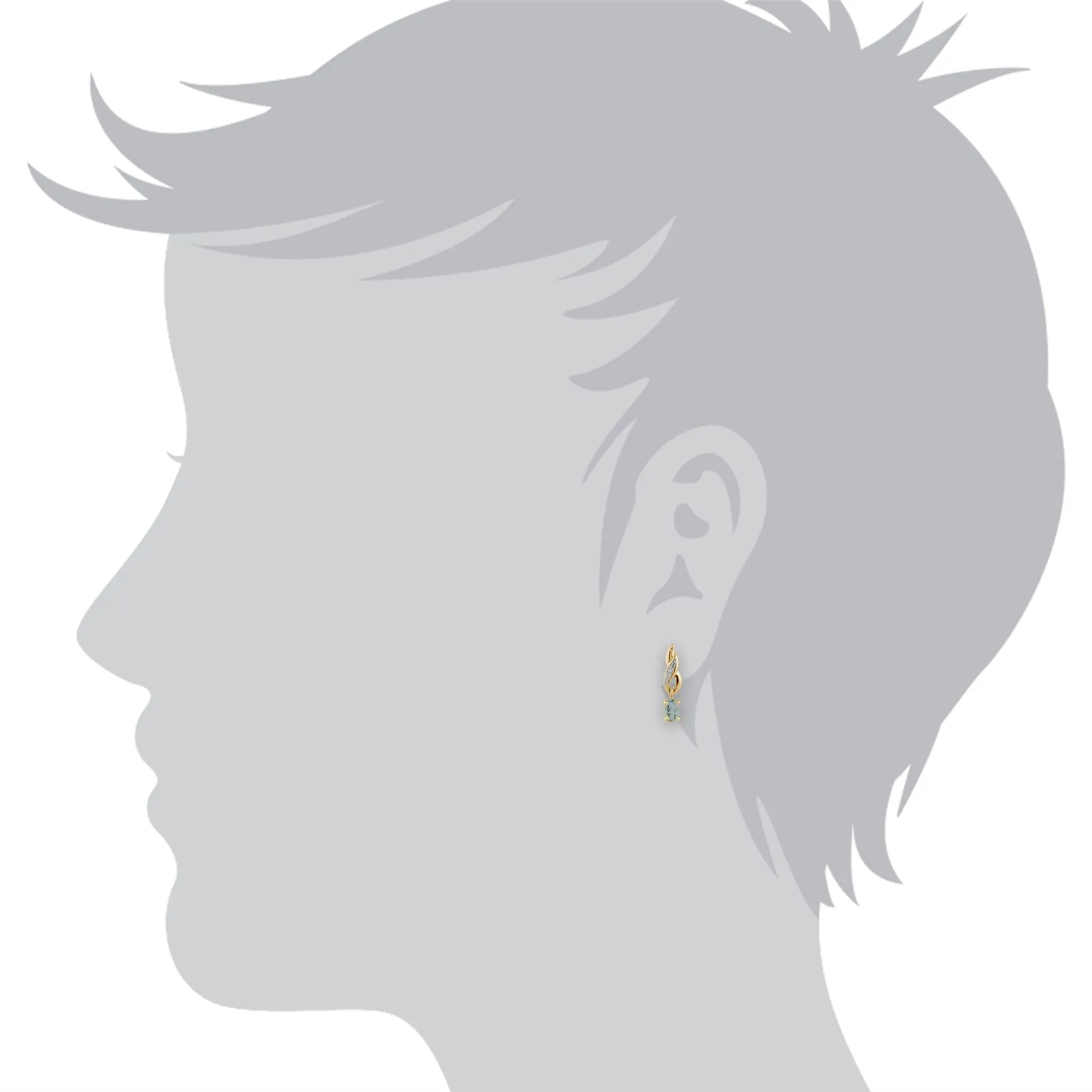9 karat Gelbes Gold Aquamarin & Diamant Fallen/ Lang Ohrringe