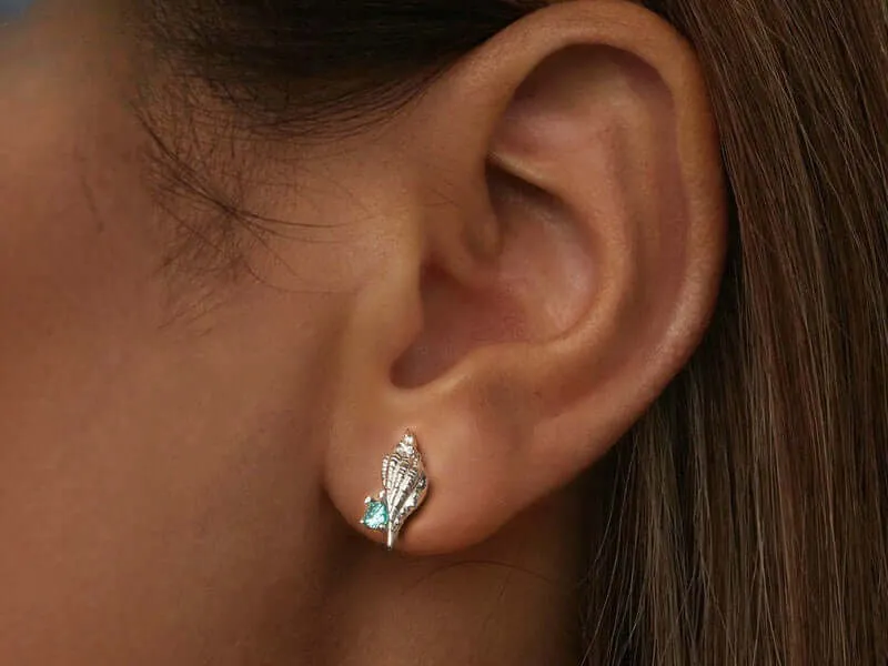 925 Silver White Conch Green CZ Diamond Earrings