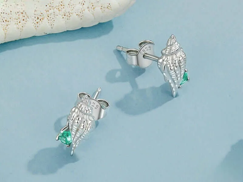 925 Silver White Conch Green CZ Diamond Earrings