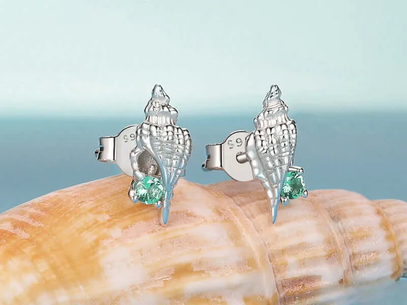 925 Silver White Conch Green CZ Diamond Earrings